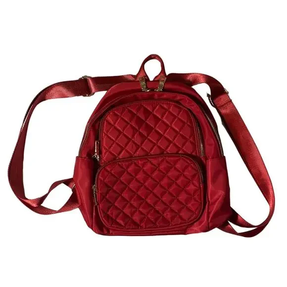 Yuesite NWOT Backpack Bag Nylon Color Maroon with Gold Zippers Hidden Pockets - Picture 1 of 9